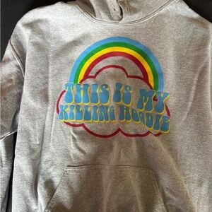 Grunt Style Gray Hoodie with Rainbow Graphic